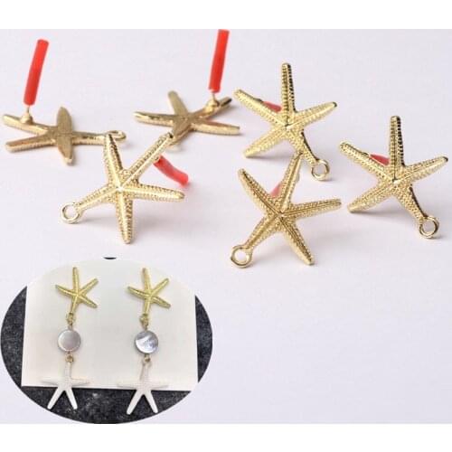 Zinc Alloy Stud Earrings Golden Conch Starfish Earrings Connector 20mm 6pcs/lot For DIY Drop Earrings Jewelry Making Accessories