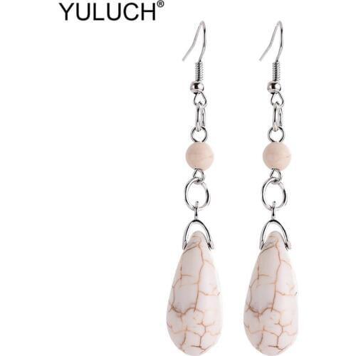 YULUCH Fashion Drop Earrings For Women Summer Beach Pompom Pom Pom Long Water Drop Jewelry Blue White Stone Pendant Earrings