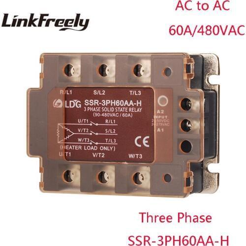 SSR-3PH60AA-H LED 3 Three Phase AC Solid State Relay 60A Output:90- 480VAC Input:80-250V AC control AC SSR Relay Switch Board