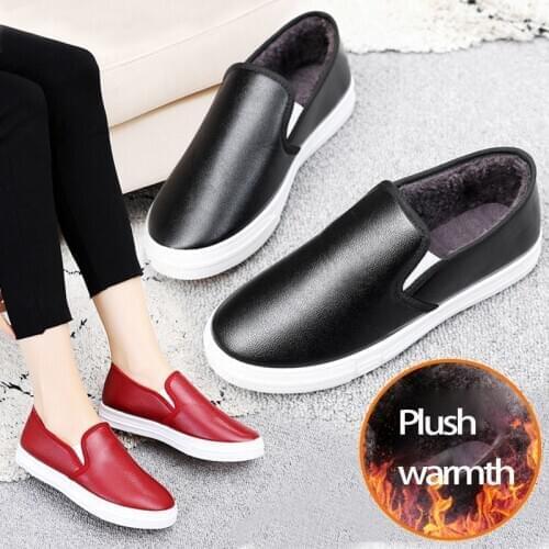 2020 Autumn Women Pu Leather High Quality Soft Leather Shoes Women Flats Fashion Ladies Loafers Casual Womens Black Red Shoes