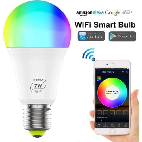 E27 7W Smart Light Bulb WiFi RGB Multicolor Voice Control Lamp Energy Saving Dimming LED Bulbs Work Whit Ama Alexa Google Home