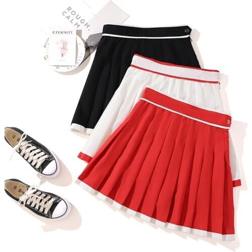 Contrast Color Pleated Skirt Women New Thin A-line Skirt High Waist Skirt Show Thin Campus Style Short Skirt Women Skirt