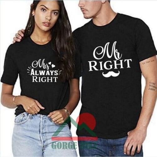 Funny Matching Couple T Shirt Mr Right Mrs Always Right Couple Tshirts Mr. & Mrs. Right Husband and Wife Tshirt Anniversary Gift