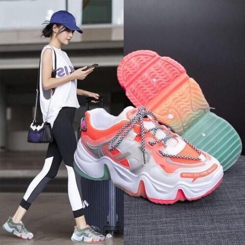 Women shoes 2020 summer sneakers vulcanized shoes breathable rainbow color fashion casual height increasing female chunky ladies