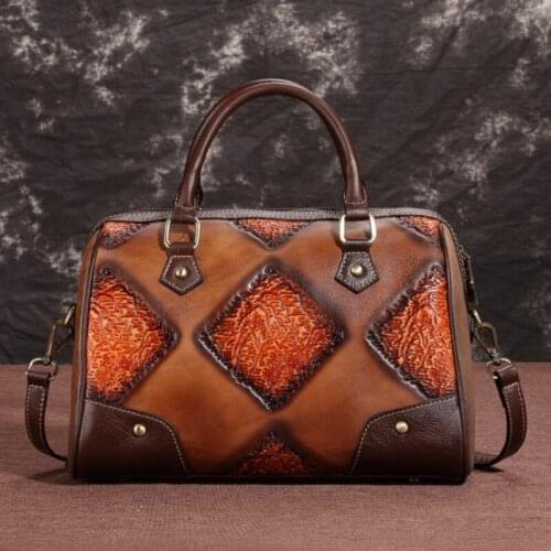 Retro Handmade Genuine Leather Women Handbag 2021 Winter New Large Capacity Leisure Soft Cowhide Boston Shoulder Messenger Bag