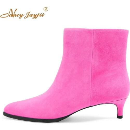 Black Pink Agatha Ankle boots Woman Shoes Pointed Elastic Band Low Heeled Dress Autumn 2019 Female Brand Large Size 12 9 Spring