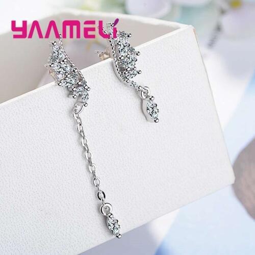 Korean Statement Fashion Jewelry Attractive 925 Sterling Silver Shiny Rhinestone Asymmetry Earrings For Women