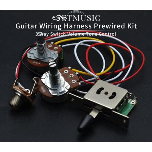 Free Shipping 3 Pickup Guitar Wiring Harness Prewired with A500k B500K big Pots 5 Way Switch 1 Volume 1 Tone Black-White