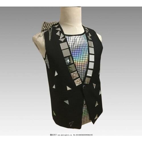Mens vest coat bar nightclub male tide host singer guest ds sequins hand-stitched drill vest stage costume