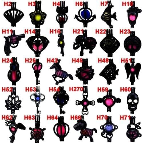 1pc Black Color Flying Heart Key Lotus Horse Skull Pearl Cage Essential Oil Diffuser Locket for Oyster Pearl Pendant
