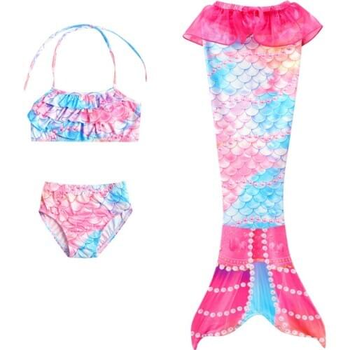 3PCS Children Mermaid Tails Swimming Suit Swimmable Swimsuit Mermaid Costume Clothes Mermaid Bikini Swimwear Sets For Girls