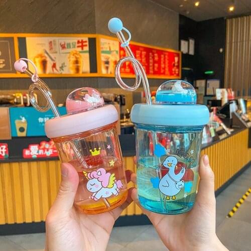 390ml Cartoon Cute Nice Landscape Turn Around Plastic Cup Animal Children Straw Cup Creative Student Couple Drinking Cups