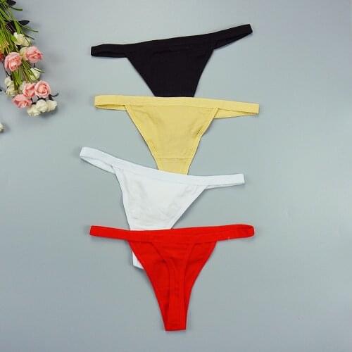 4 Pcs Sexy Women Cotton G String Thongs Solid Low Waist Seamless Underpants Ladies Underwear Lingerie Fashion Tanga for Female
