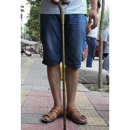 Free shipping 38" Old China Bronze Dragon Head Statue Kid Boy Auspicious Walking stick cane