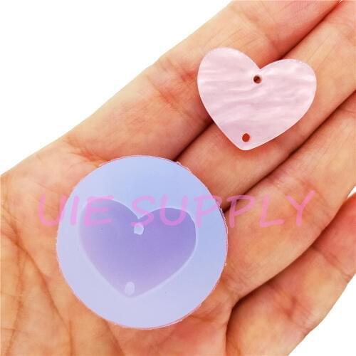 BYL377U Heart (2 holes) Earrings Necklace Silicone Mold Resin Art Ring Pendant Jewelry Making Craft Decorating 21.9mm x 18.1mm