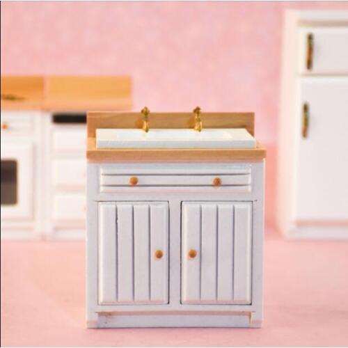 A01-X128 children baby gift Toy 1:12 Dollhouse mini Furniture Miniature rement wooden white kitchen washing sink 1pcs