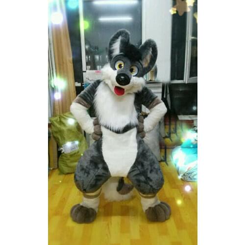 Long Grey Fur Husky Dog Fox Costume Fursuit Halloween Suit Cosplay Brand New All Sizes