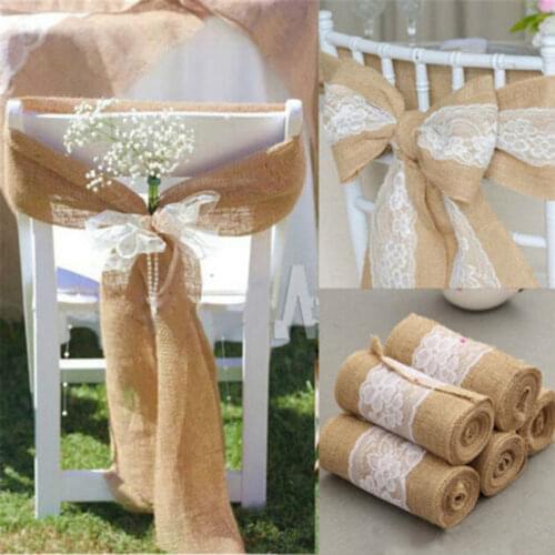 Lace Jute Chair Tie Bow Engagement Christmas Vintage Decoration Handmade Party DIY Rustic Wedding Decorative Burlap Table Runner