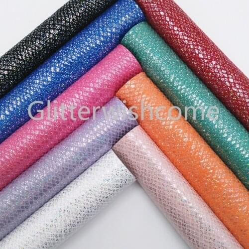 Glitterwishcome 21X29CM A4 Size Vinyl For Bows Iridescent Embossed Snake Leather Fabirc Faux Leather Sheets for Bows, GM352A