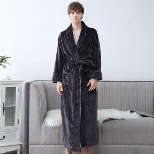 Kimono Gown Male Plus Size Robe Bathrobe Flannel Bathrobe Nightwear Casual Intimate Lingerie Coral Fleece Sleepwear Nightgown