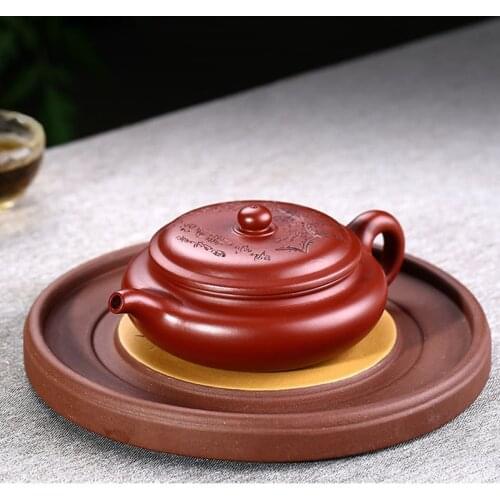 Chinese Flat Xishi kettle Mud Dahongpao Handmade Authentic Purple Clay Teapot Kung Fu Teaware