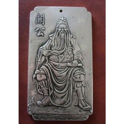 Chinese Old guanyu guangong tibet Silver Bullion thanka amulet 138g b