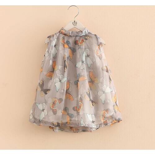 2021 Hot Summer New Design 2-10 Years Birthday Sweet Cute Blouse Stand Collar Sleveless Baby Kids Girls Floral Chiffon Shirt