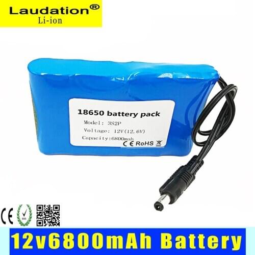 12 v 18650 Portable Super Rechargeable 24V Lithium Ion Battery Pack Capacity DC 12V 12.6v 6800mah Battery CCTV Cam Monitor
