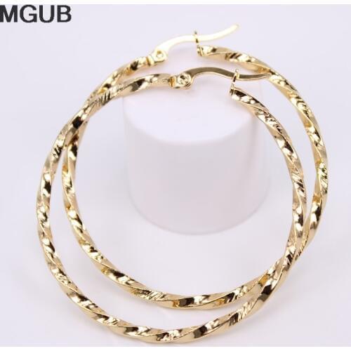 MGUB New Arrival simple Stainless Steel Jewelryl Gold Color Vintage Hoop Earrings For Women Jewelry Wholesale HX37