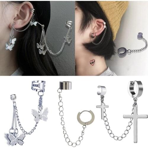 Fashion Butterfly Clip Earrings Ear Hook Stainless Steel Ear Clips Double Pierced Earring Punk Earrings Women Girls Jewelry