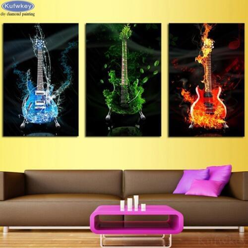 DIY Painting By Numbers diamond painting Cross Stitch 3Pcs/Set Creative Guitar Pattern Mosaic Diamond Embroidery 5D Diamond Art