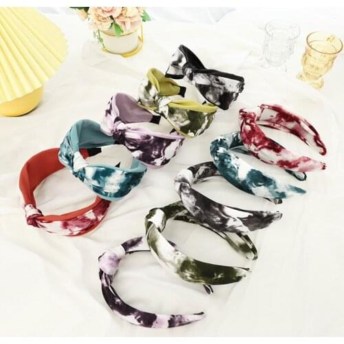 New Fashion Tie-dye Fabric Hair Band Hairpin Retro Sweet Wide-brim Cross Knotted Wash Face Pressure Hair Band