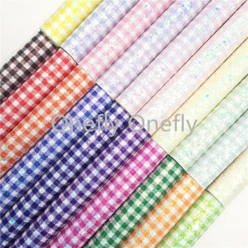 Onefly Plaids Printed Glitter Leather Fabric With Soft Felt Backing, Synthetic Leather For Bow DIY handbags shoes FZ028
