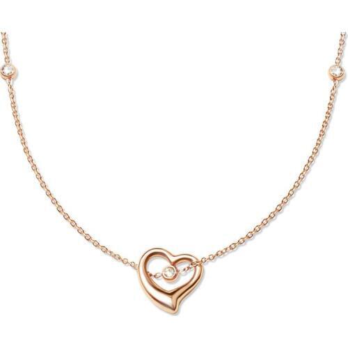 Blast Crooked Peach heart collarbone necklace with rhinestone cz rose gold color stainless steel necklace