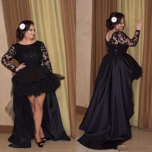 Special occasions dress 2021 High Low Black Prom Dresses Plus Size Lace Ruffles Long Vestidos De Fiesta Formal Party Dresse