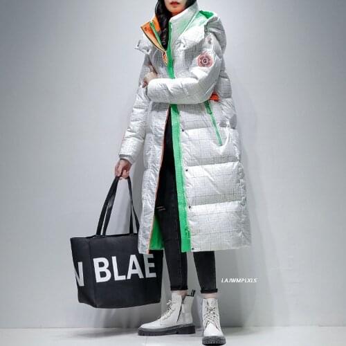 2021 New Waterproof Fashion Winter 90% White Duck Down Jacket Women Glossy Colorful Femme Thick Warm long Hooded Puffer Parkas