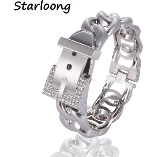 Luxury Pulseiras Feminina Belt Design Spring Opened Gold-color Rhodium Cuff wristband Bangles for women Pulseras Bijoux Jewelry