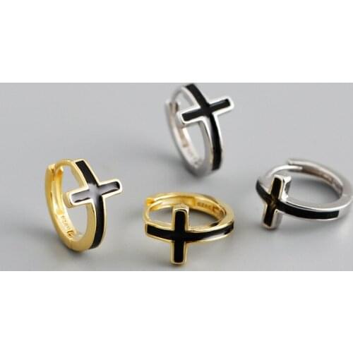 1Pair Piercing 925 Sterling Silver Cross Hoop Earrings for Women 2021 Trend Jewelry Ear Cuffs Hoop Earrings for Teens Fashion