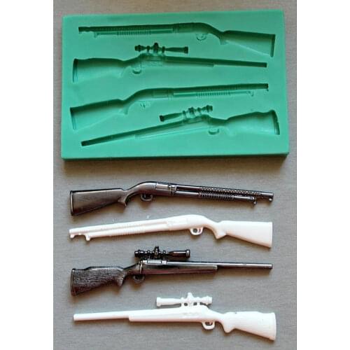 Silicone Molds Fondant Mold Rifle Shape Sugarcraft Gun Molds Moulds Silicone Rubber Handmade Food Grade for Cake Decorations 001