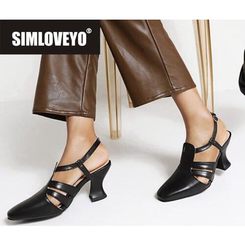 SIMLOVEYO New 2021 Women Pumps Square Toe 7cm Block Heels Concise Buckle Vintage Stylish Big Size 34-43 Casual Date Summer A3891