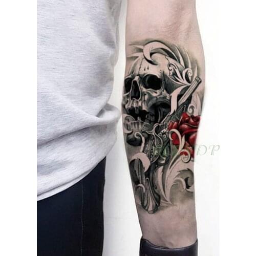 Waterproof Temporary Tattoo Sticker Skull Head Rose Fake Tatto Flash Tatoo Leg Arm back Large size body art for Men Girl Women