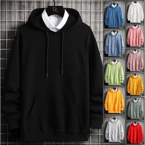 Spring Autumn Mens Hoodies Harajuku Fashion Korean Streetwear Solid Color Hoodies Men Casual 100%Cotton Men Clothing Sweatshirt
