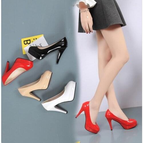 Women Pumps Fashion Classic Patent Leather High Heels Shoes White Sharp Head Paltform Wedding Women Dress Shoes 35-42