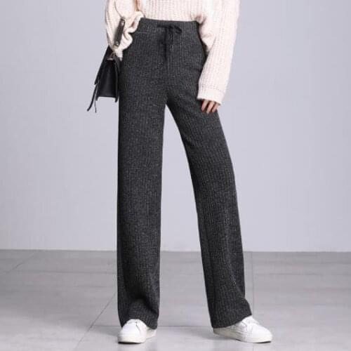 Thicken Knitted Pants Female Warm Pants For Women Winter 2020 High Waist Wide Leg Trousers Women Woolen Pant Knit Plus Size AE29