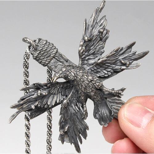 EYHIMD Vintage Cross Four Wing Bird Crow Stainless Steel Pendant Necklace Punk Goth Raven Animal Biker Jewelry