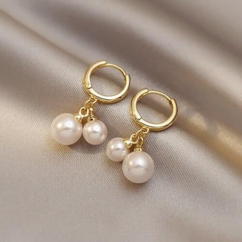 Simple Pearl Dangle Earrings for Women Korean Trendy Metal Retro Design Jewelry Female Elegant Delicate Drop Earrings Dropship