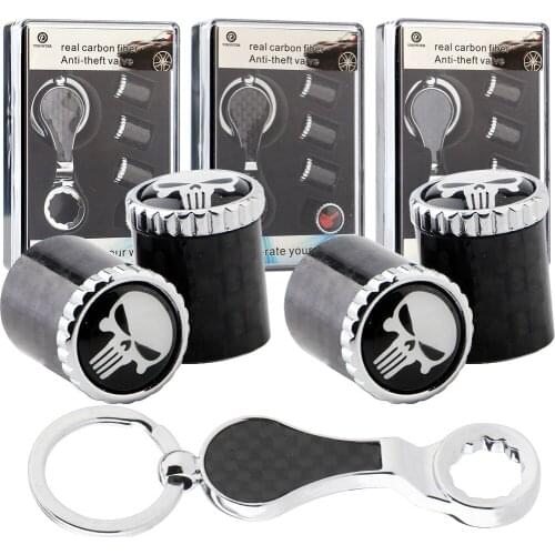 YMEBBRIGHT 4PCS Carbon Fiber Automobile Valve Cap Covered With Keychain Wheels Tire Anti-theft Decorate Wheel Car Accessories