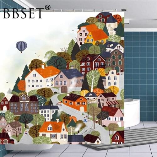 Little Artist Shower Curtain Leisurely Town Life Pattern Waterproof Multi-size Douchegordijn Kids Bathroom Decor with Hooks