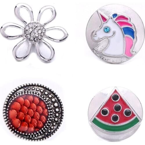 10pcs/lot New 18mm Snap Jewelry Snaps Vintage Metal Unicorn Flower Love Heart Snap Buttons Fit Snap Button Bracelet