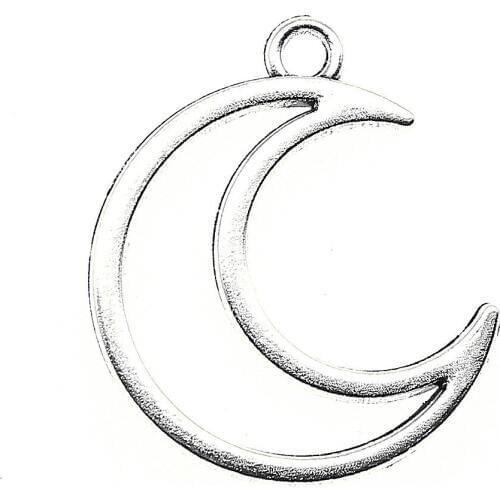 10pcs Charm Moon Hollow Moon Pendant Charms For Jewelry Making Antique Silver Color Hollow Moon Charms 24x29mm